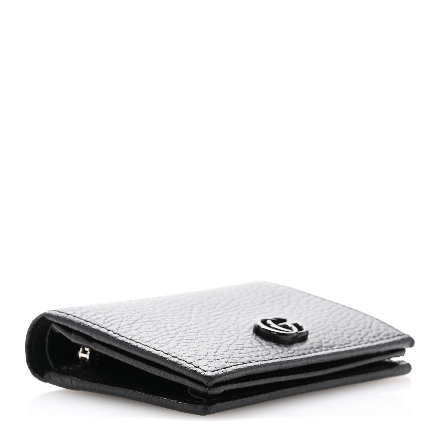 Gucci Dollar Calfskin Enamel Monochrome GG Marmont Card Case Black 4 of 9