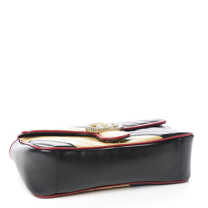 Gucci Vintage Effect Calfskin Matelasse Diagonal Striped Small Torchon GG Marmont Shoulder Bag Black Beige 3 of 9