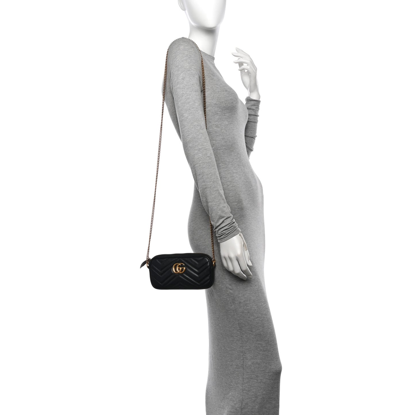 Calfskin Matelasse Mini GG Marmont Chain Crossbody Bag Black
