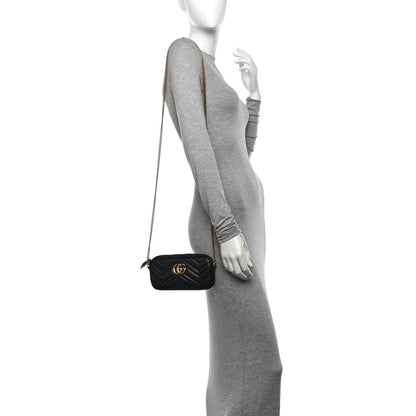 Gucci Calfskin Matelasse Mini GG Marmont Chain Crossbody Bag Black 2 of 12