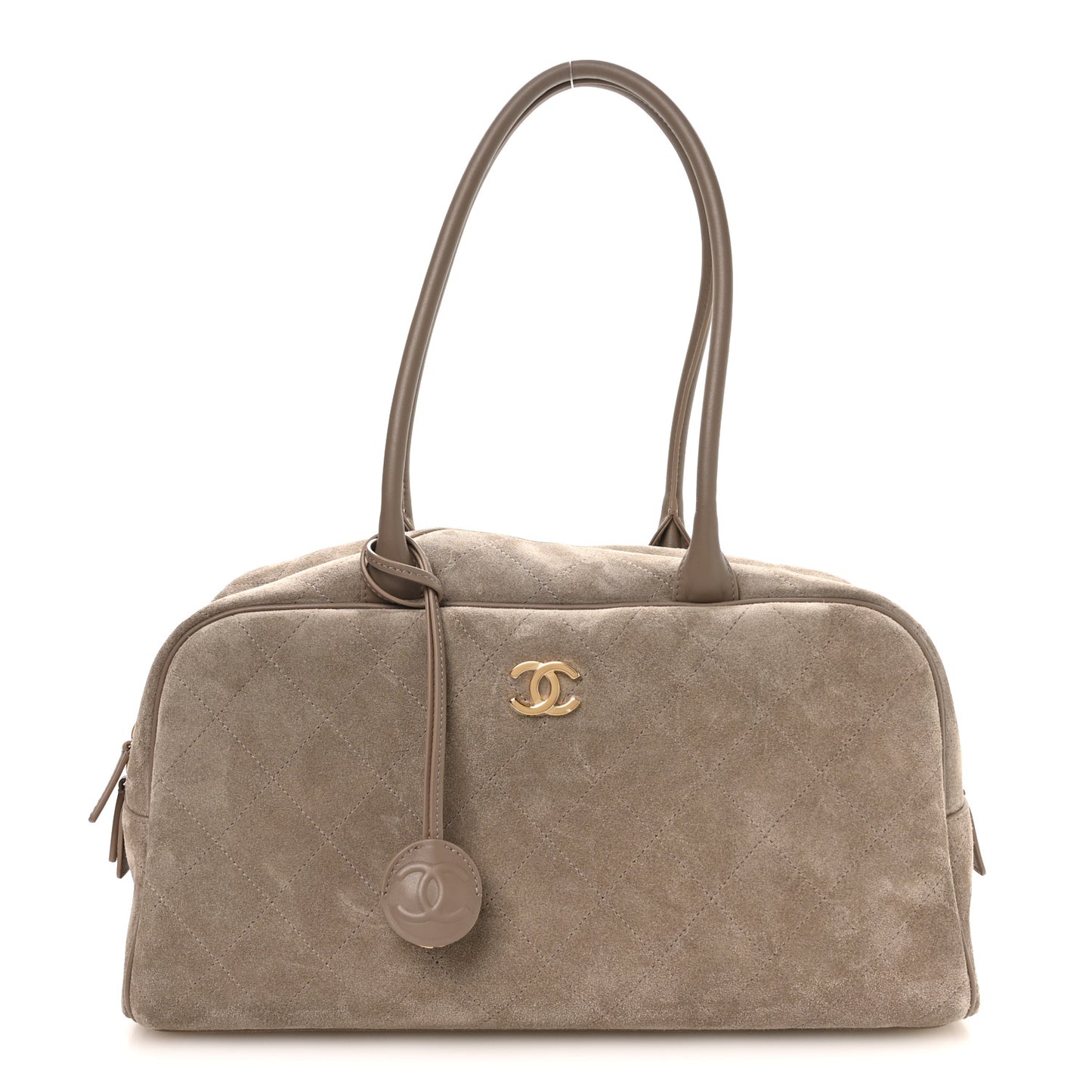 Suede Calfskin Large Perfect Bowling Bag Dark Beige