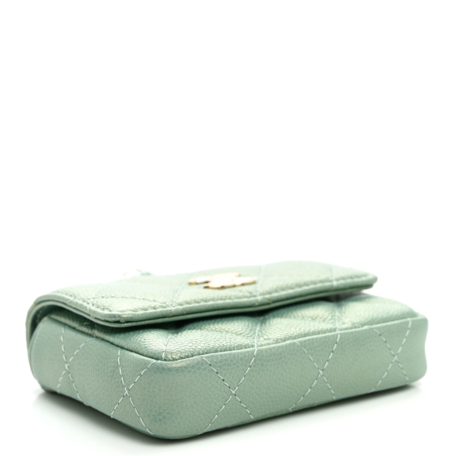 Chanel Iridescent Caviar Quilted Pearl On Top Coin Purse With Chain Light Green 4 of 10