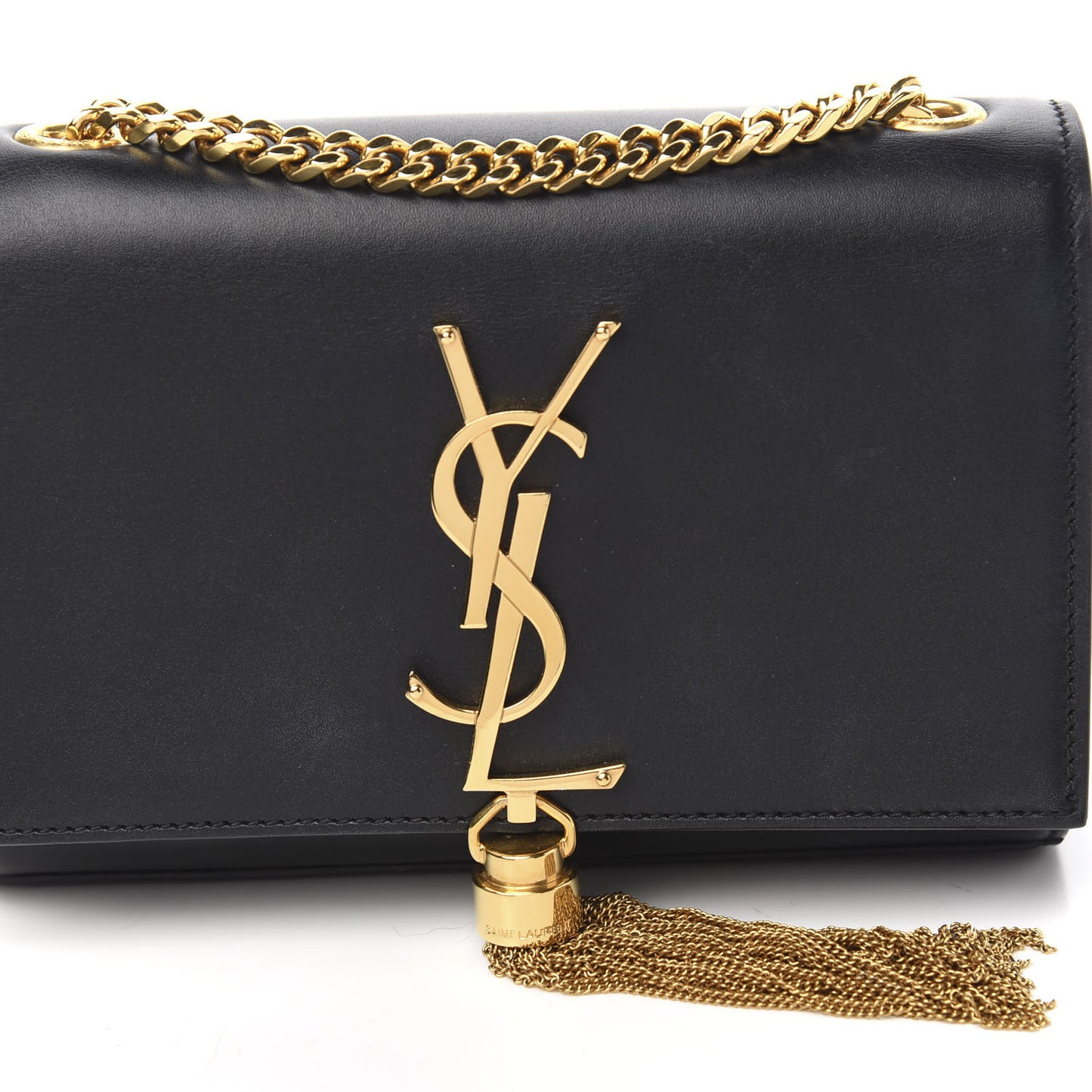 Calfskin Small Classic Monogram Kate Tassel Satchel Black