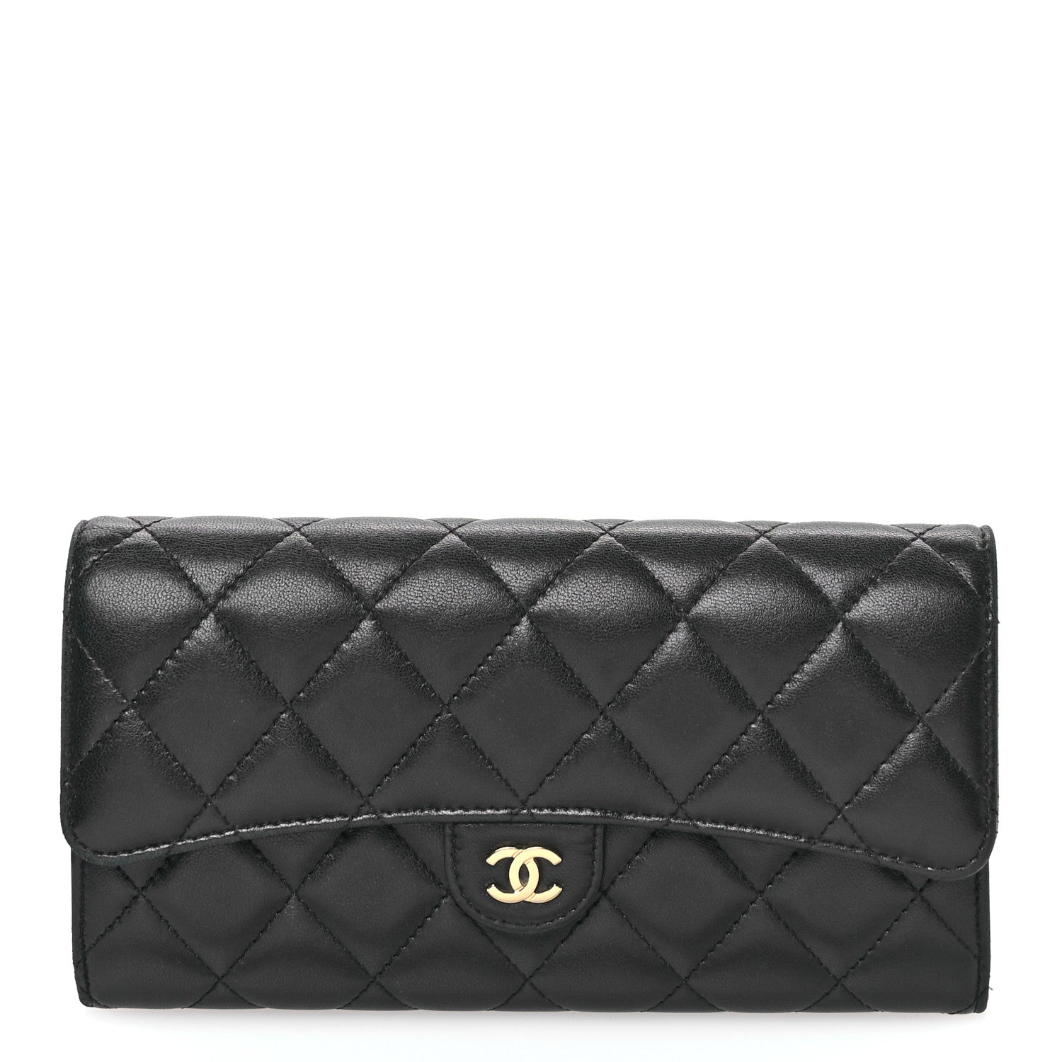 Chanel Lambskin Quilted Large Gusset Flap Wallet Black 1 of 8