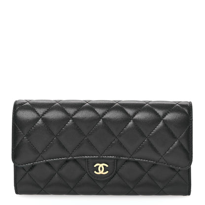 Chanel Lambskin Quilted Large Gusset Flap Wallet Black 1 of 8