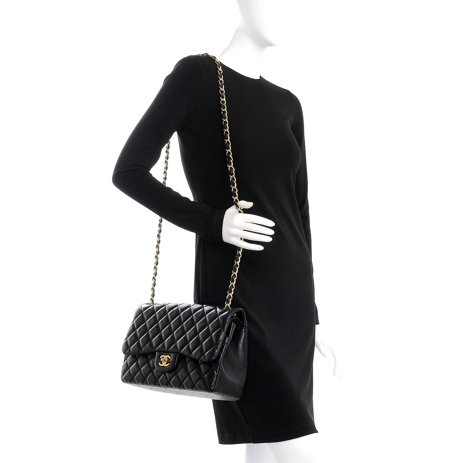 Chanel Lambskin Quilted Jumbo Double Flap Black 2 of 13