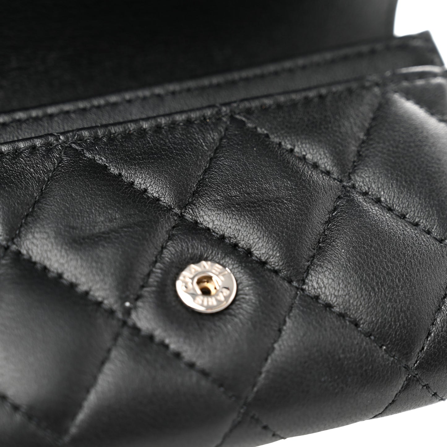 Lambskin Quilted Flap Card Holder Wallet Black