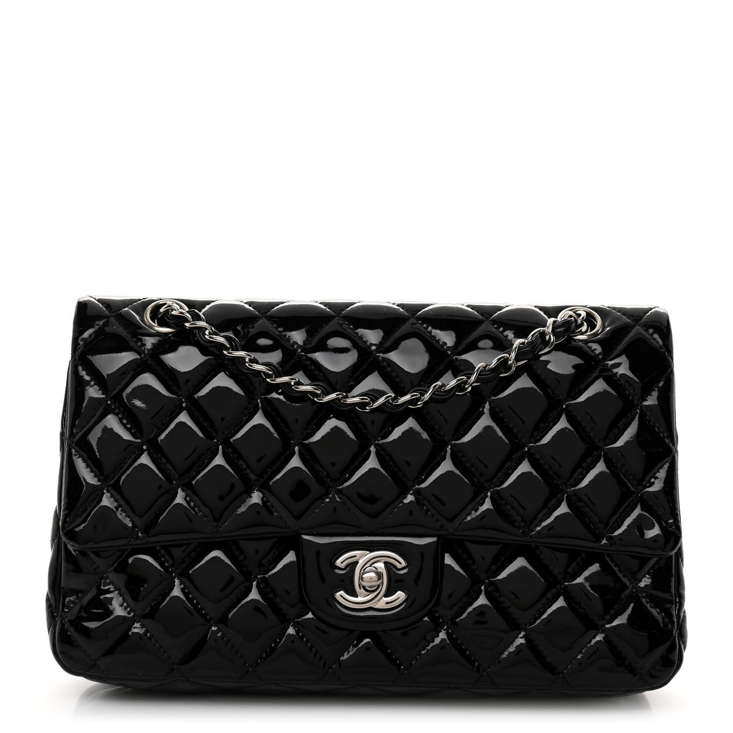 Patent Quilted Medium Double Flap Black