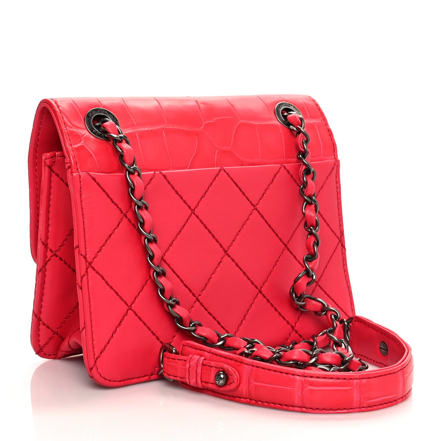Alligator Stitched Mini Flap Pink