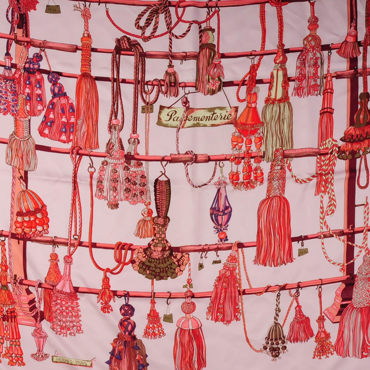 Silk Passementerie Scarf 90 in Vieux Rose Corail Violine