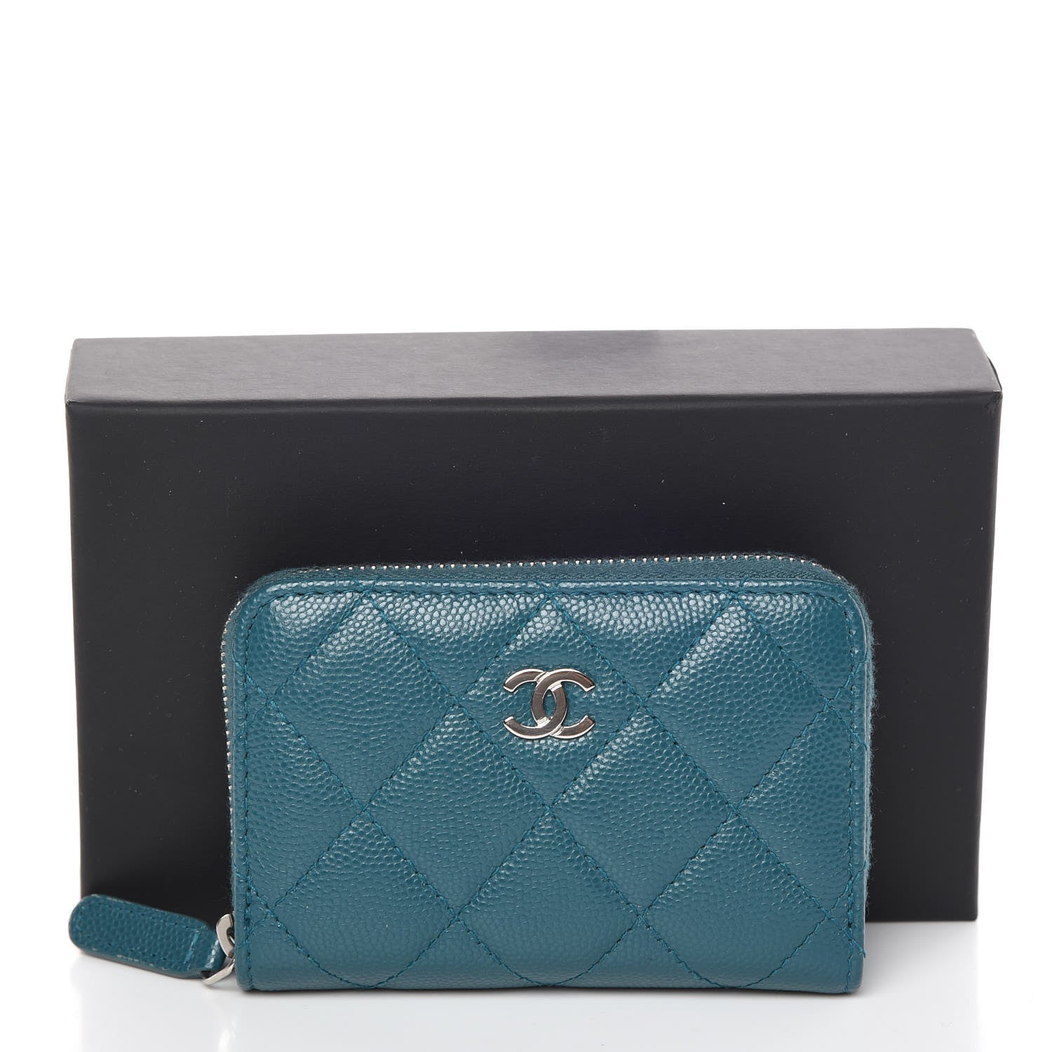 Chanel Caviar Quilted Zip Coin Purse Dark Turquoise 10 of 10