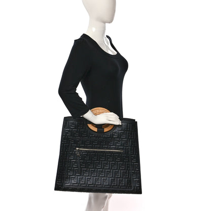 Fendi Vitello Century Wicker FF 1974 Embossed Large Runaway Shopper Tote Black 2 of 9
