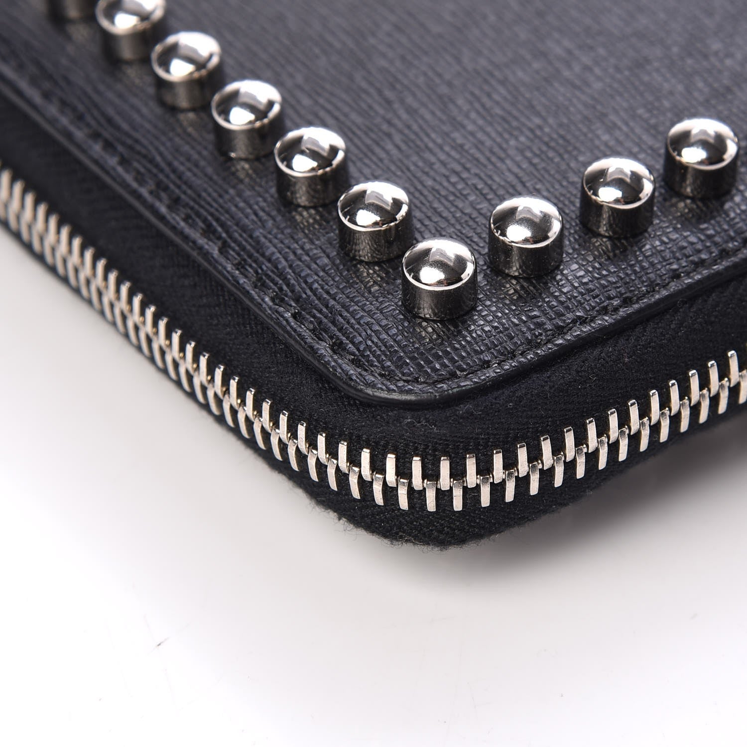 Fendi Vitello Elite Flamingo Mink Karlito Studded Zip Around Chain Wallet Black White Plaster 9 of 15