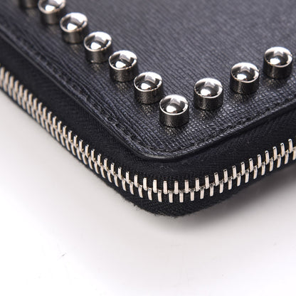 Fendi Vitello Elite Flamingo Mink Karlito Studded Zip Around Chain Wallet Black White Plaster 9 of 15