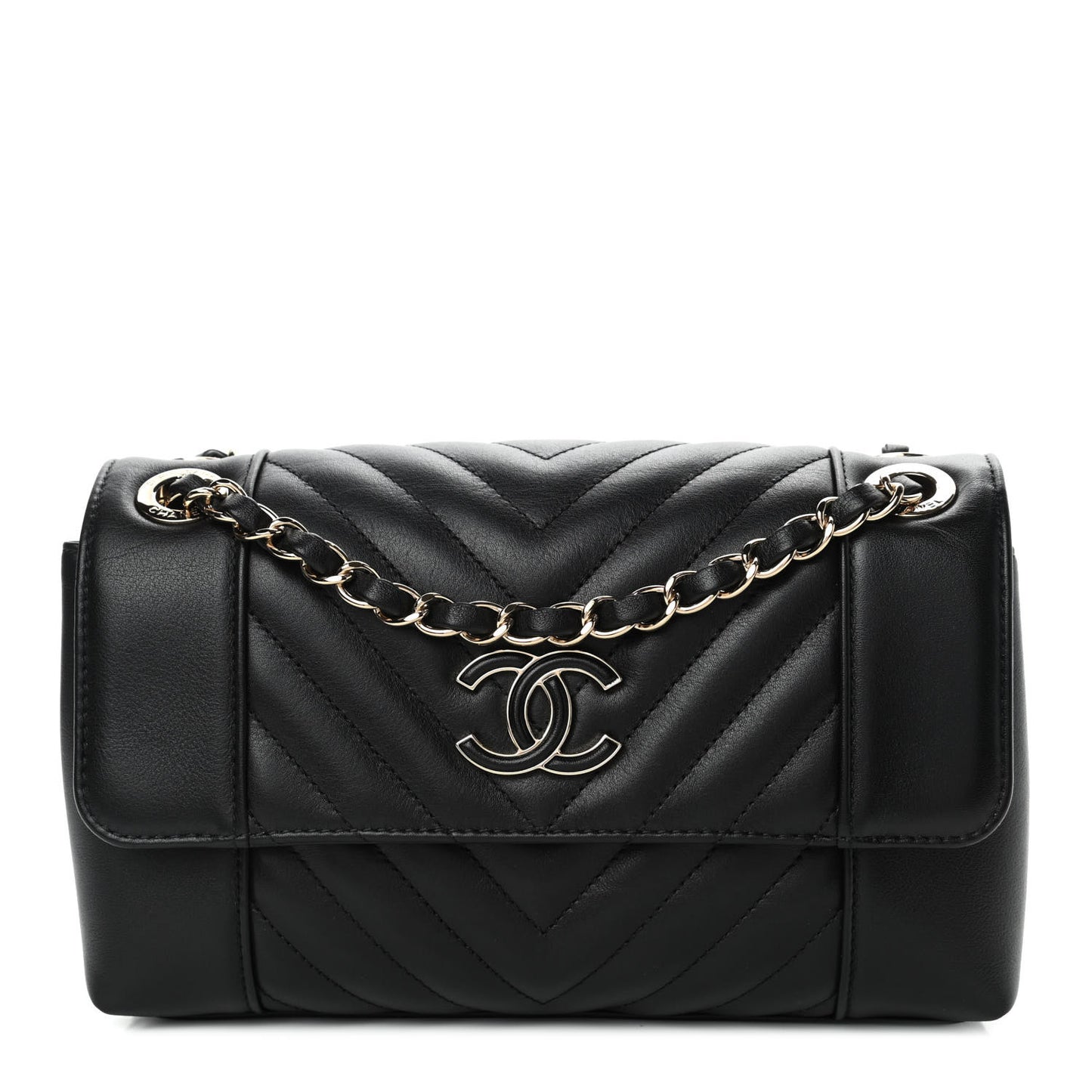 Calfskin Quilted Medium Daily Chevron Flap Black