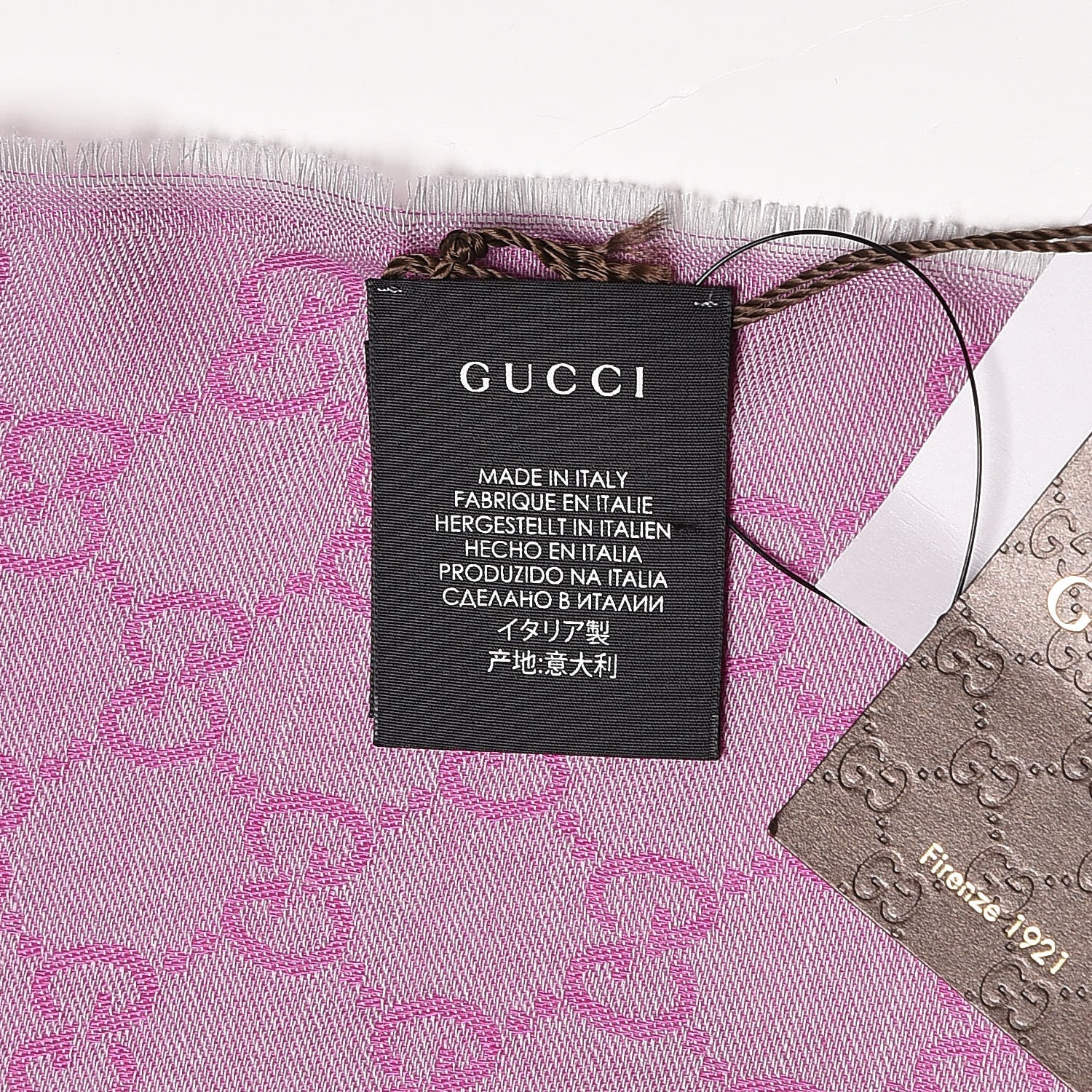 Gucci Wool Silk GG Monogram GGWeblong Fringe Scarf Shawl Zinc Pink 4 of 5