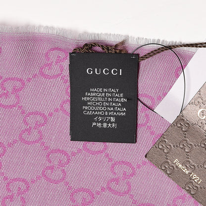 Gucci Wool Silk GG Monogram GGWeblong Fringe Scarf Shawl Zinc Pink 4 of 5
