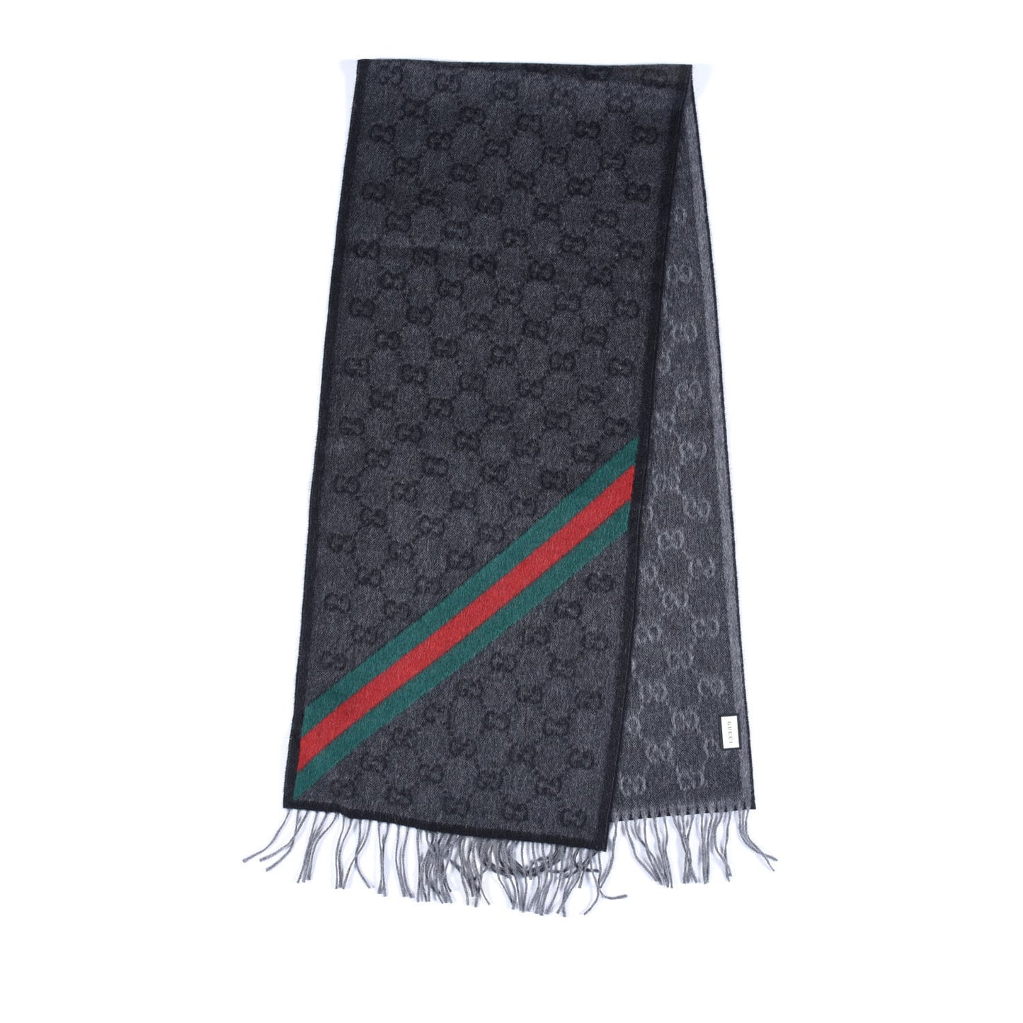 Wool Angora Monogram Web New Nikky Scarf Lead Dark Green