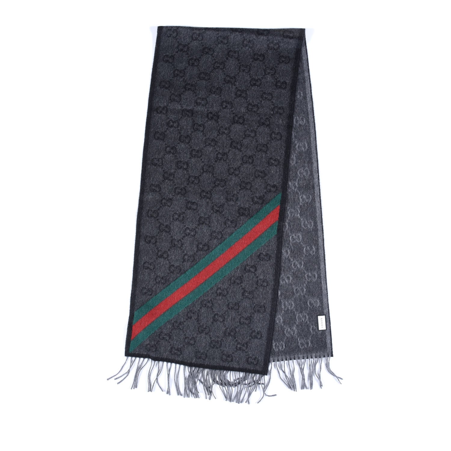 Gucci Wool Angora Monogram Web New Nikky Scarf Lead Dark Green 2 of 4