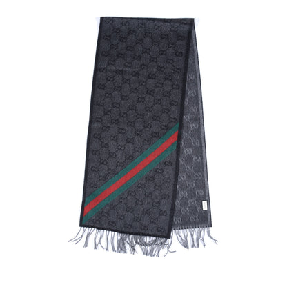 Gucci Wool Angora Monogram Web New Nikky Scarf Lead Dark Green 2 of 4