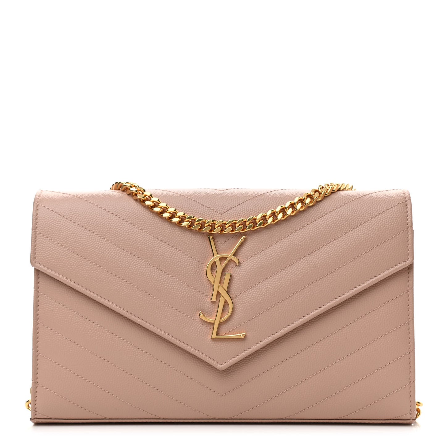 Grain De Poudre Matelasse Chevron Monogram Chain Wallet Pale Pink