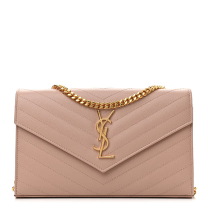 Saint Laurent Grain De Poudre Matelasse Chevron Monogram Chain Wallet Pale Pink 1 of 8