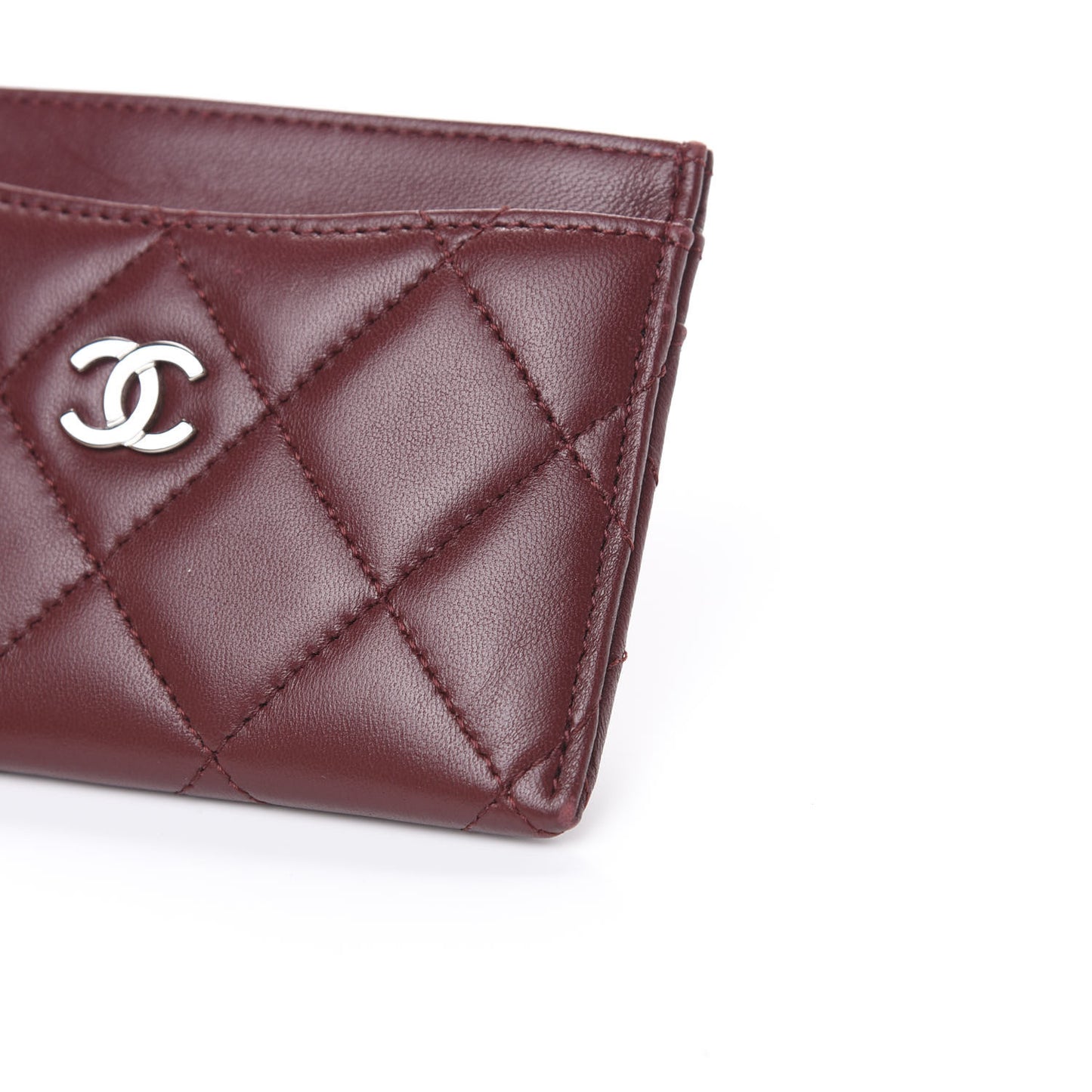 Lambskin Quilted Card Holder Burgundy