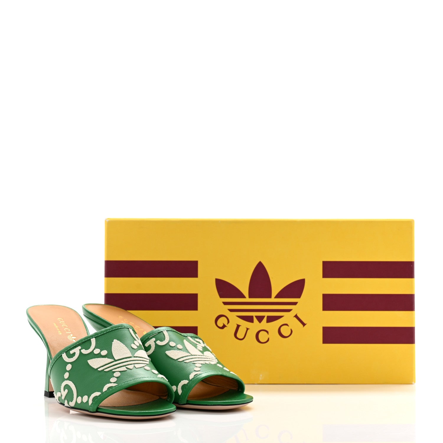 Gucci X ADIDAS Nappa Charlotte Suede Monogram Jumbo GG Trefoil 75mm Slide Sandals 36 New Shamarock Ivoire 10 of 10