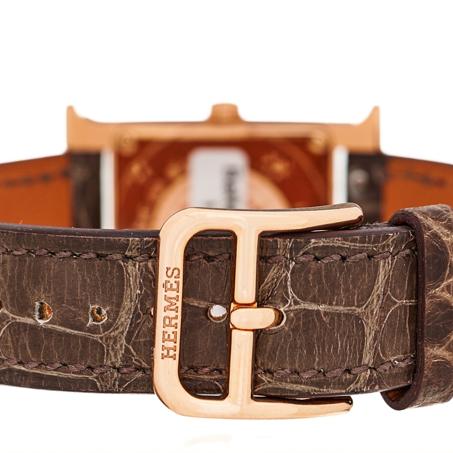 18K Rose Gold Alligator Diamond Bezel Mother of Pearl 21mm Heure H Hour Quartz Watch Gris Elephant