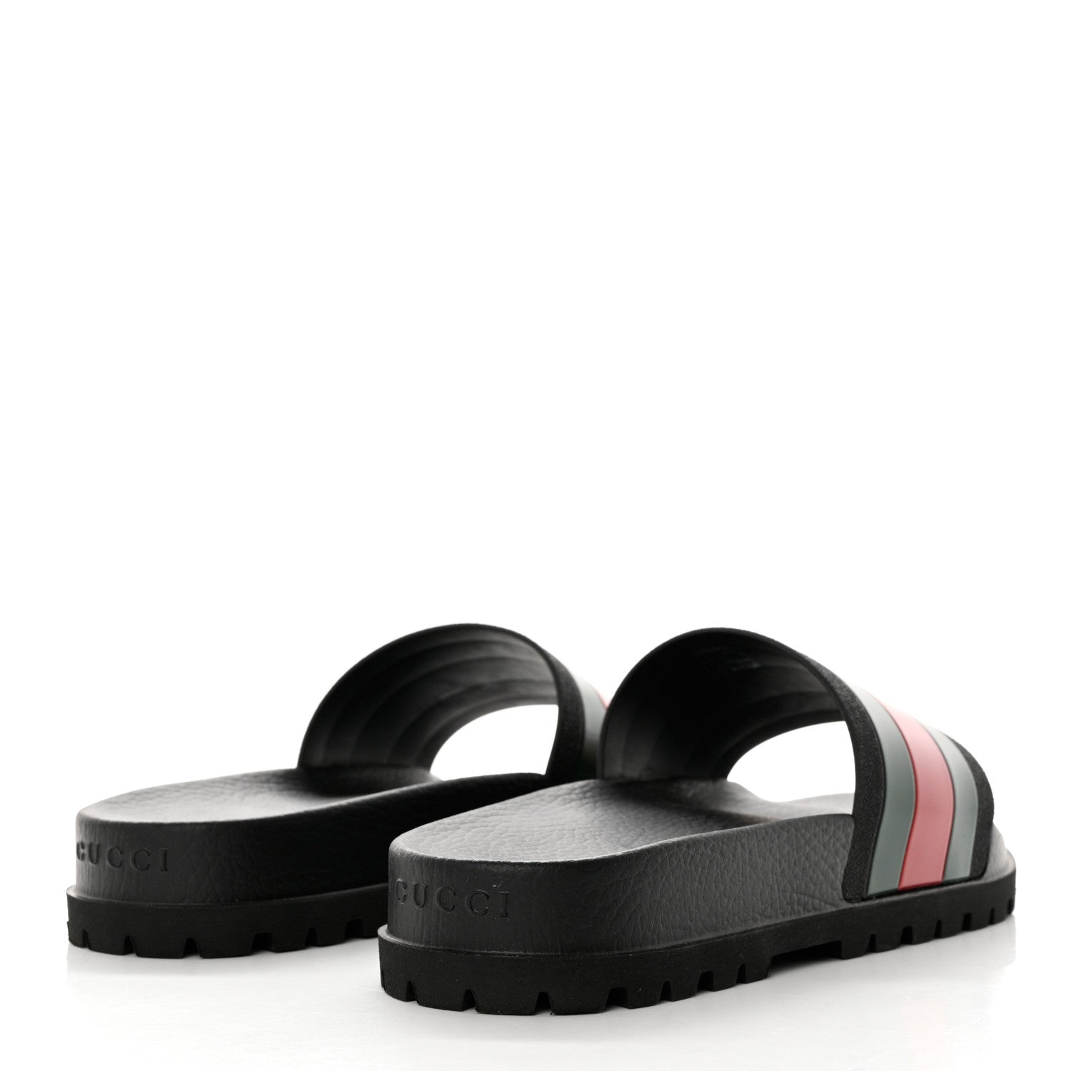 Gucci Rubber Web Mens Lug Sole Slide Sandals 11 Black Green Red 4 of 8