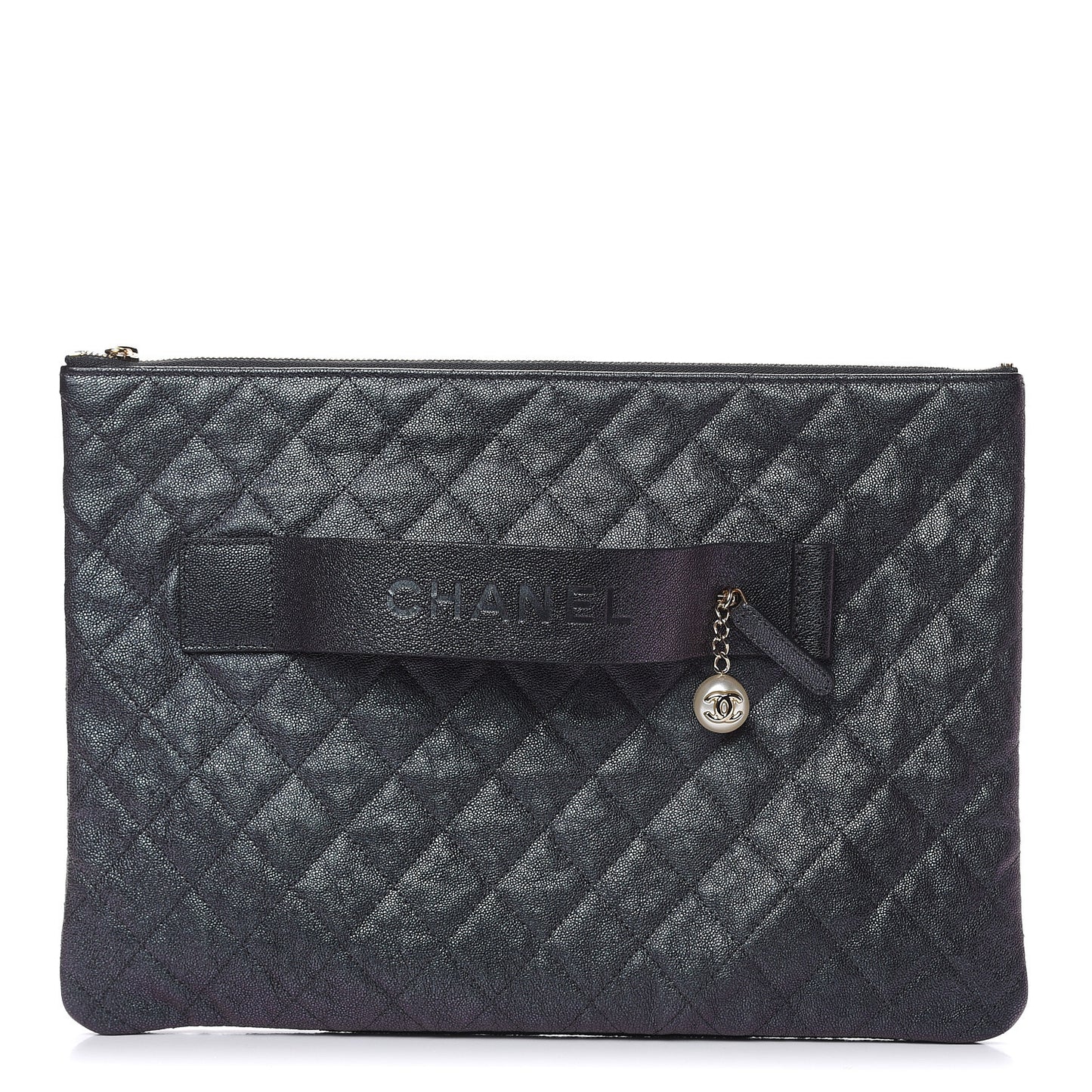 Iridescent Caviar Medium Night by the C Pouch Clutch Black