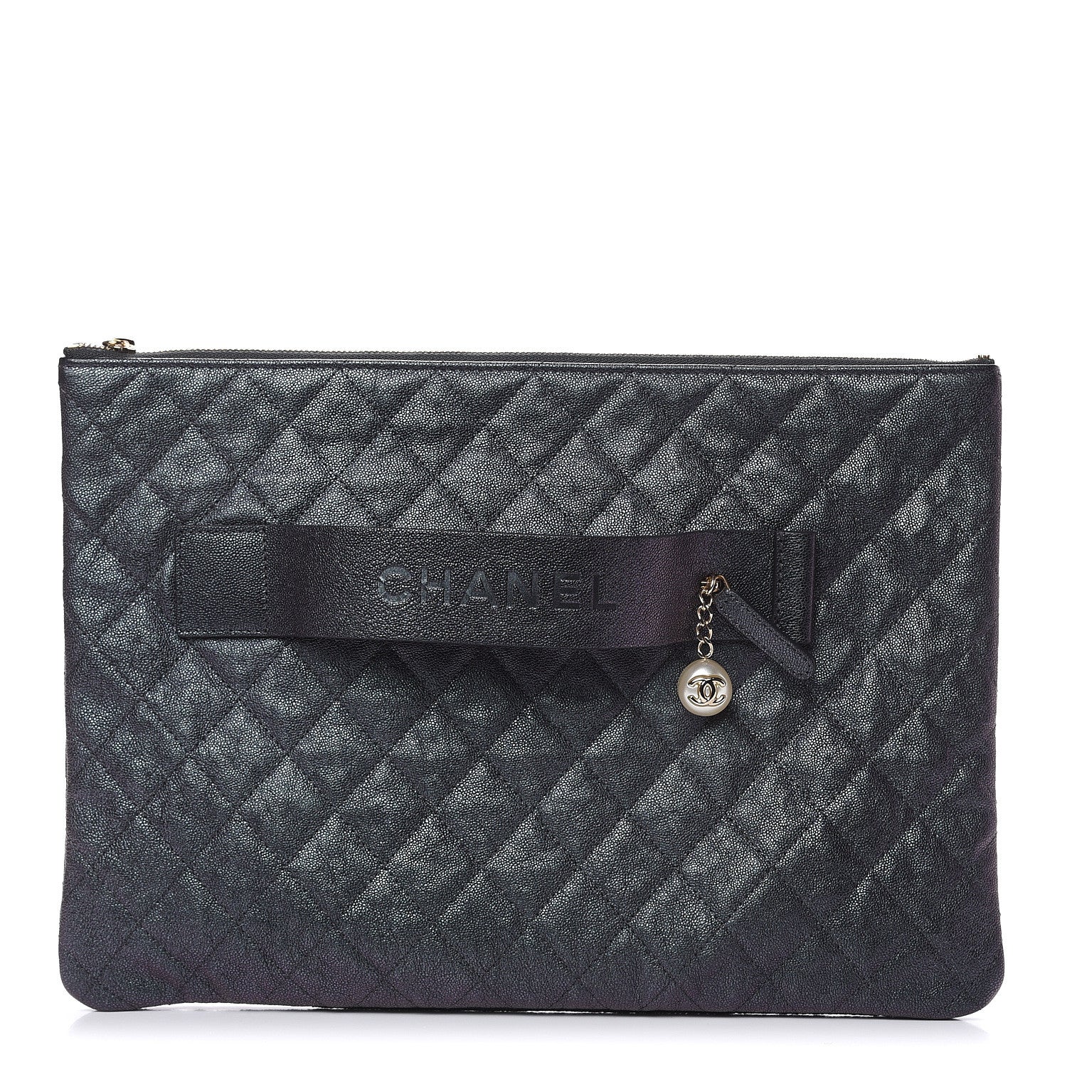 Chanel Iridescent Caviar Medium Night by the C Pouch Clutch Black 1 of 8