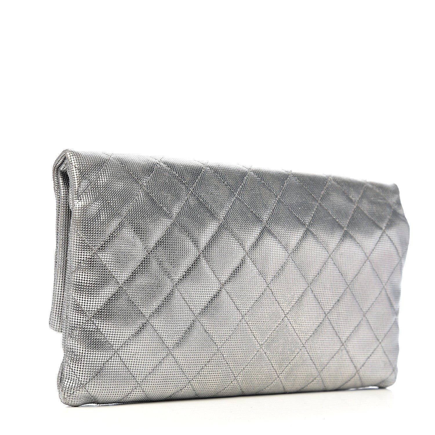 Chanel Metallic Calfskin Quilted Pixel Effect CC Beauty Clutch Silver 2 of 13