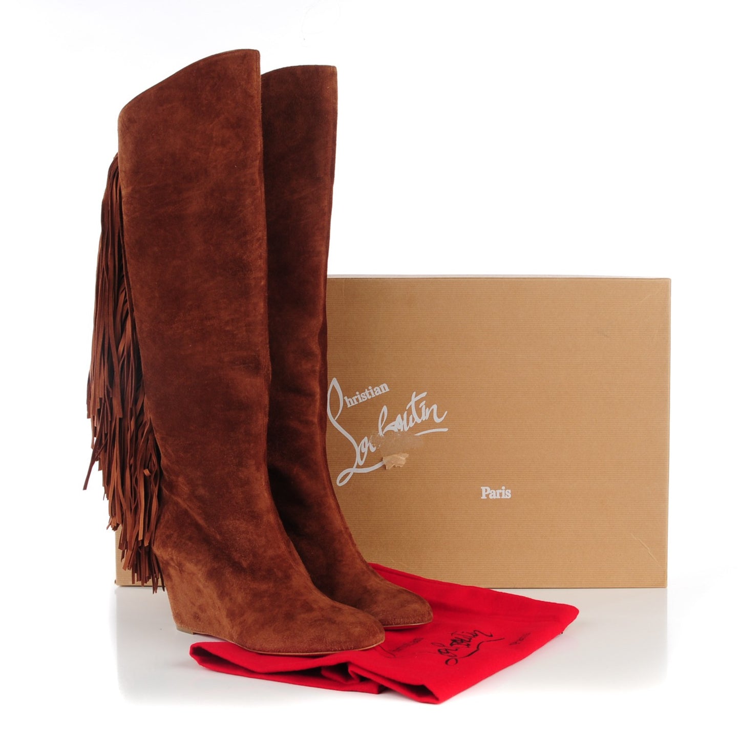 Suede Calfskin Pouliche Fringe 70 Boots 41 Havane