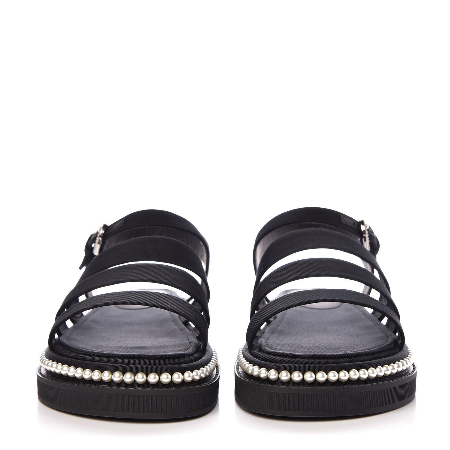 Grosgrain Pearl Flat Sandals 39 Black