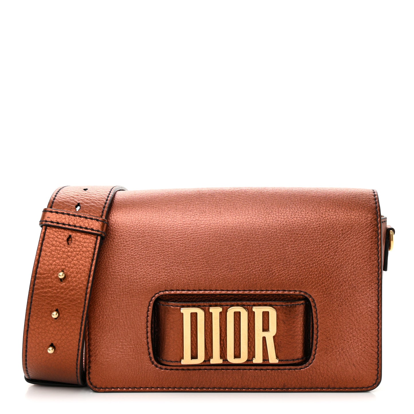 Metallic Grained Calfskin Dio(r)evolution Flap Bag Deep Orange
