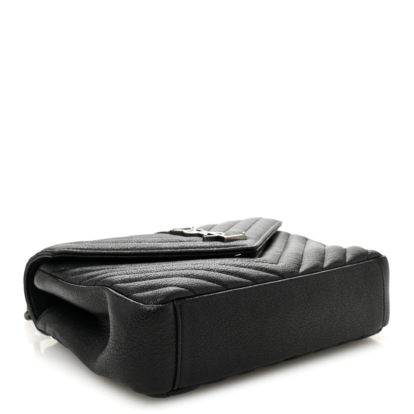 Sheepskin Matelasse Chevron Monogram Medium College Bag Black