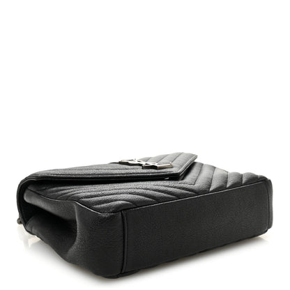 Saint Laurent Sheepskin Matelasse Chevron Monogram Medium College Bag Black 4 of 11