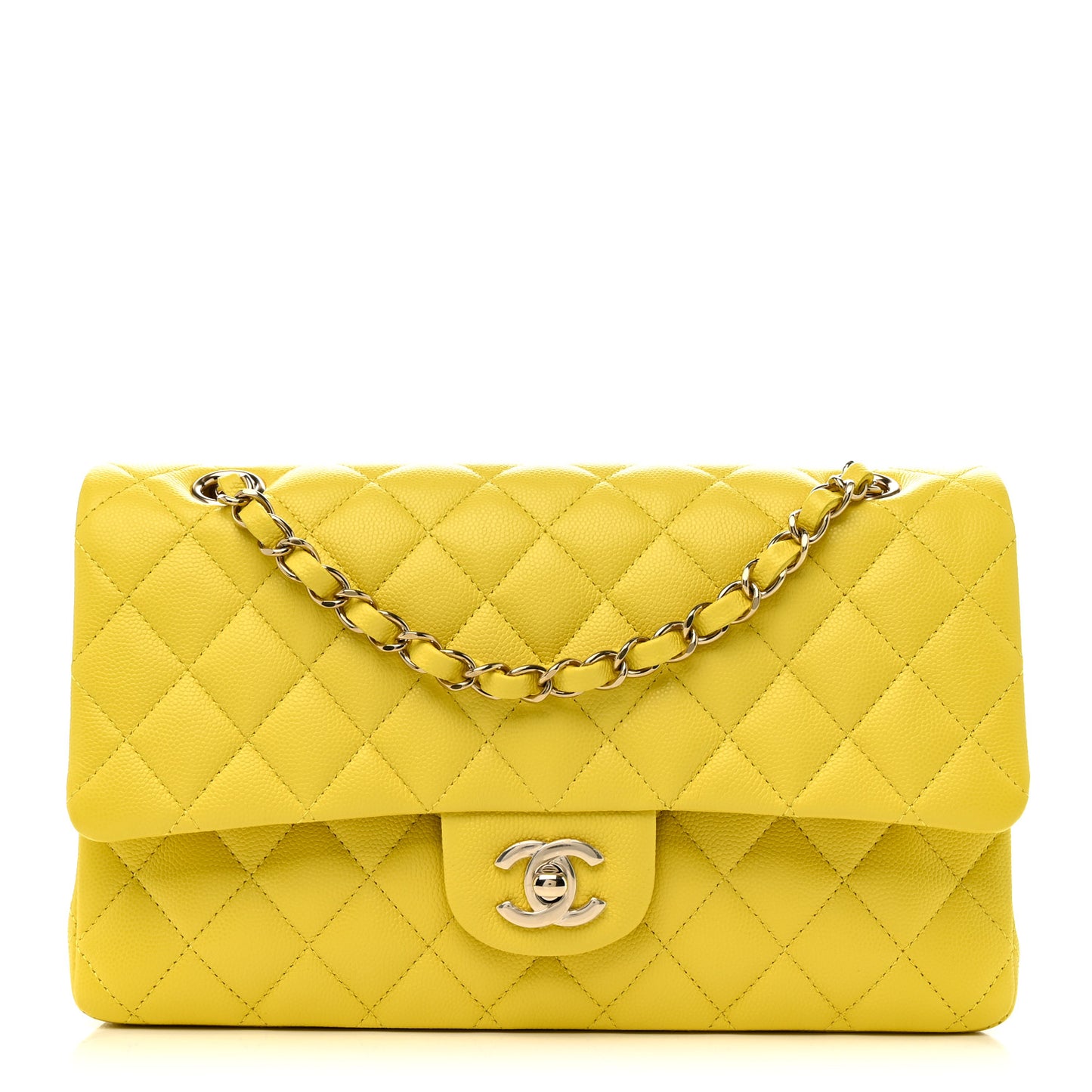 Caviar Quilted Medium Double Flap Yellow