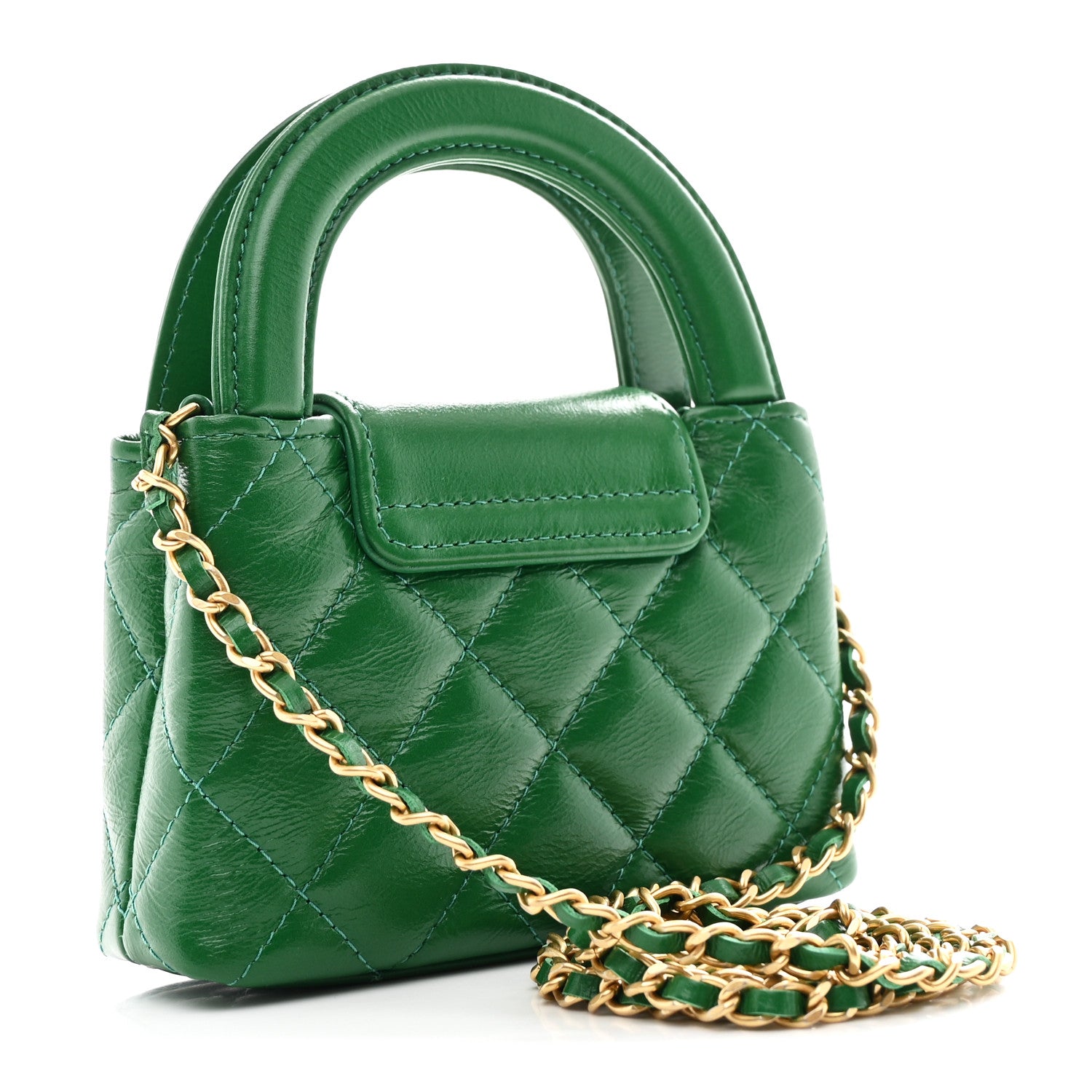 Chanel Shiny Aged Calfskin Quilted Mini Nano Kelly Shopper Green 3 of 10