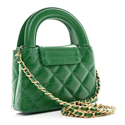 Chanel Shiny Aged Calfskin Quilted Mini Nano Kelly Shopper Green 3 of 10
