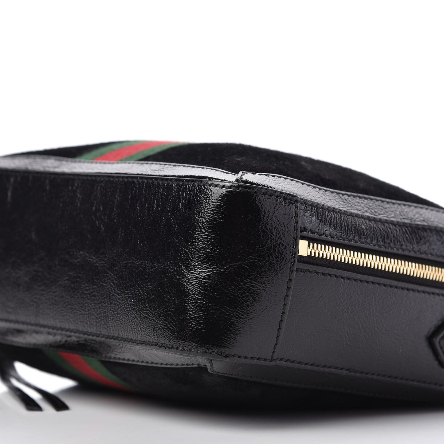 Suede Patent Web Small Ophidia Top Handle Shoulder Bag Black