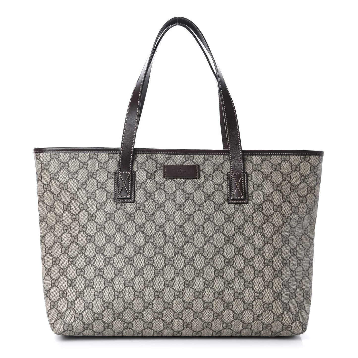 GG Supreme Monogram Medium Zippered Shopping Tote Dark Brown