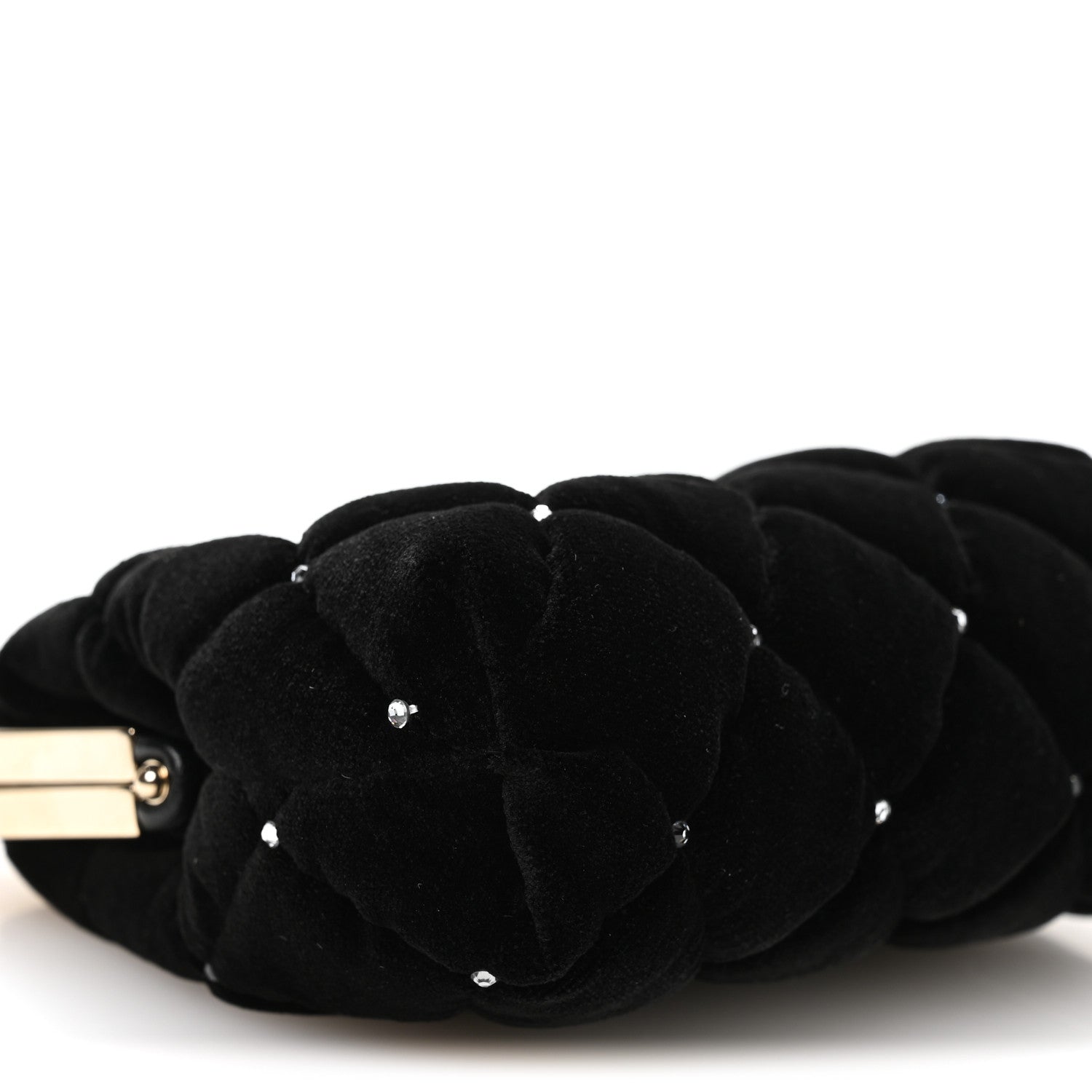 Chanel Velvet Diamante Quilted Kiss Lock Clutch Black 9 of 11