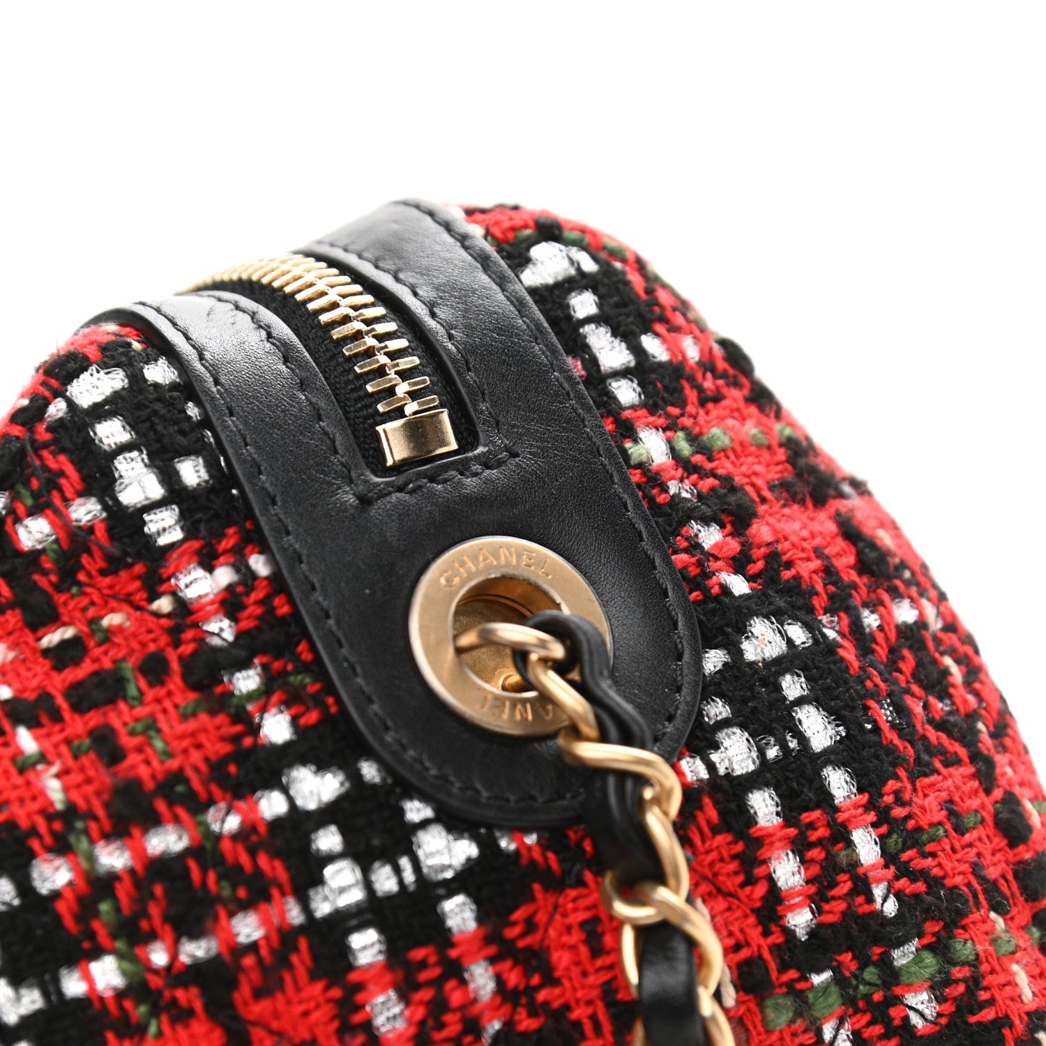 Chanel Tweed Calfskin Signe Bowling Bag Red Black 7 of 11