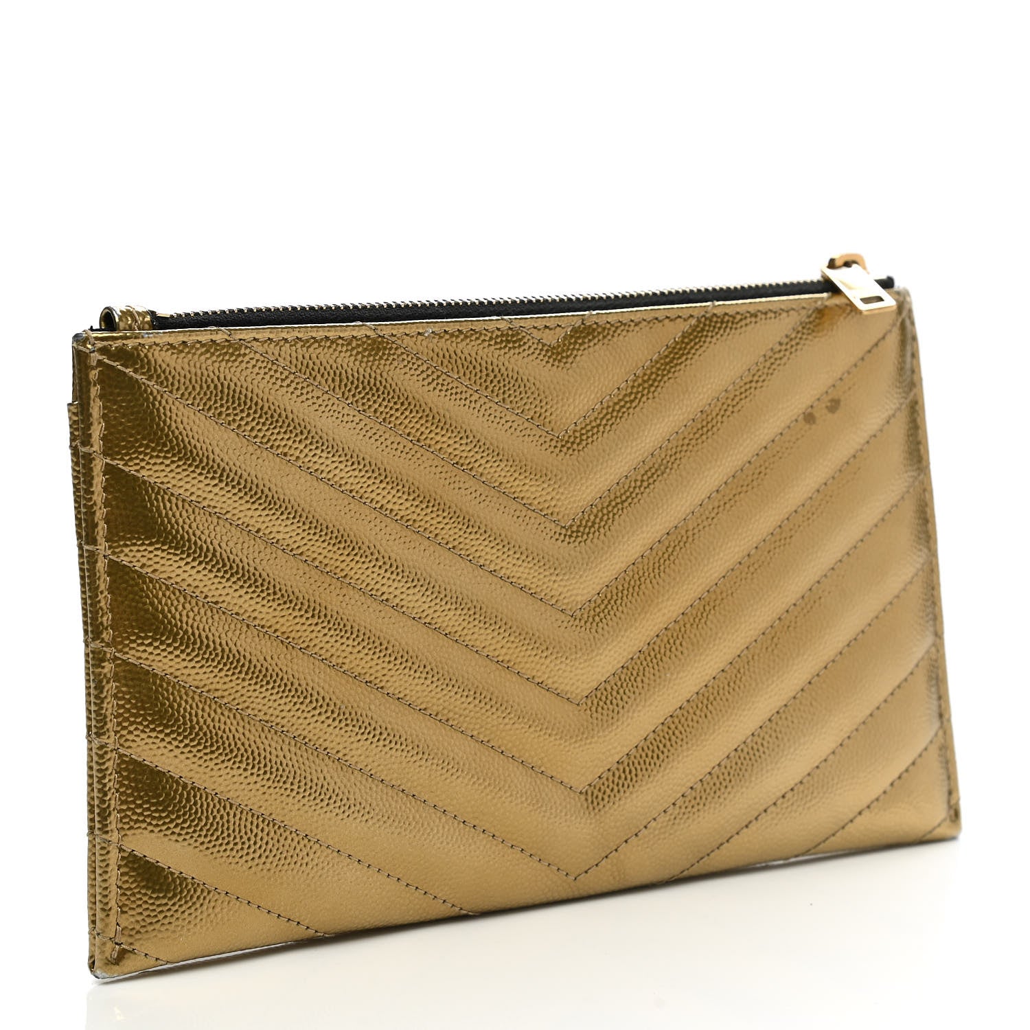 Saint Laurent Iridescent Grain De Poudre Matelasse Chevron Monogram Bill Pouch Gold 3 of 10