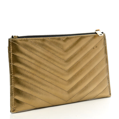 Saint Laurent Iridescent Grain De Poudre Matelasse Chevron Monogram Bill Pouch Gold 3 of 10