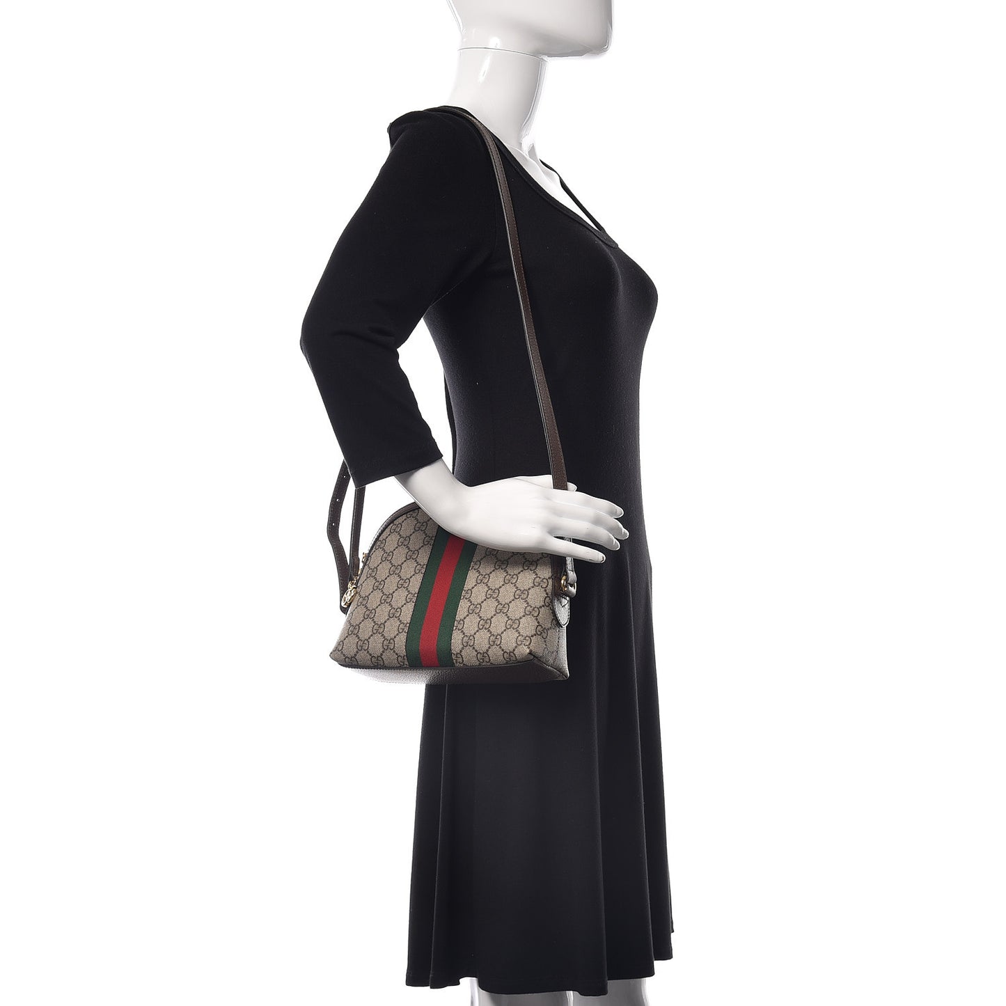GG Supreme Monogram Textured Dollar Calfskin Web Small Ophidia Dome Shoulder Bag Beige Ebony New Acero