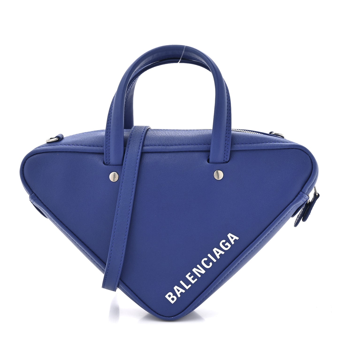 Shiny Day Calfskin Logo XS Triangle Duffle Bleu Roi White