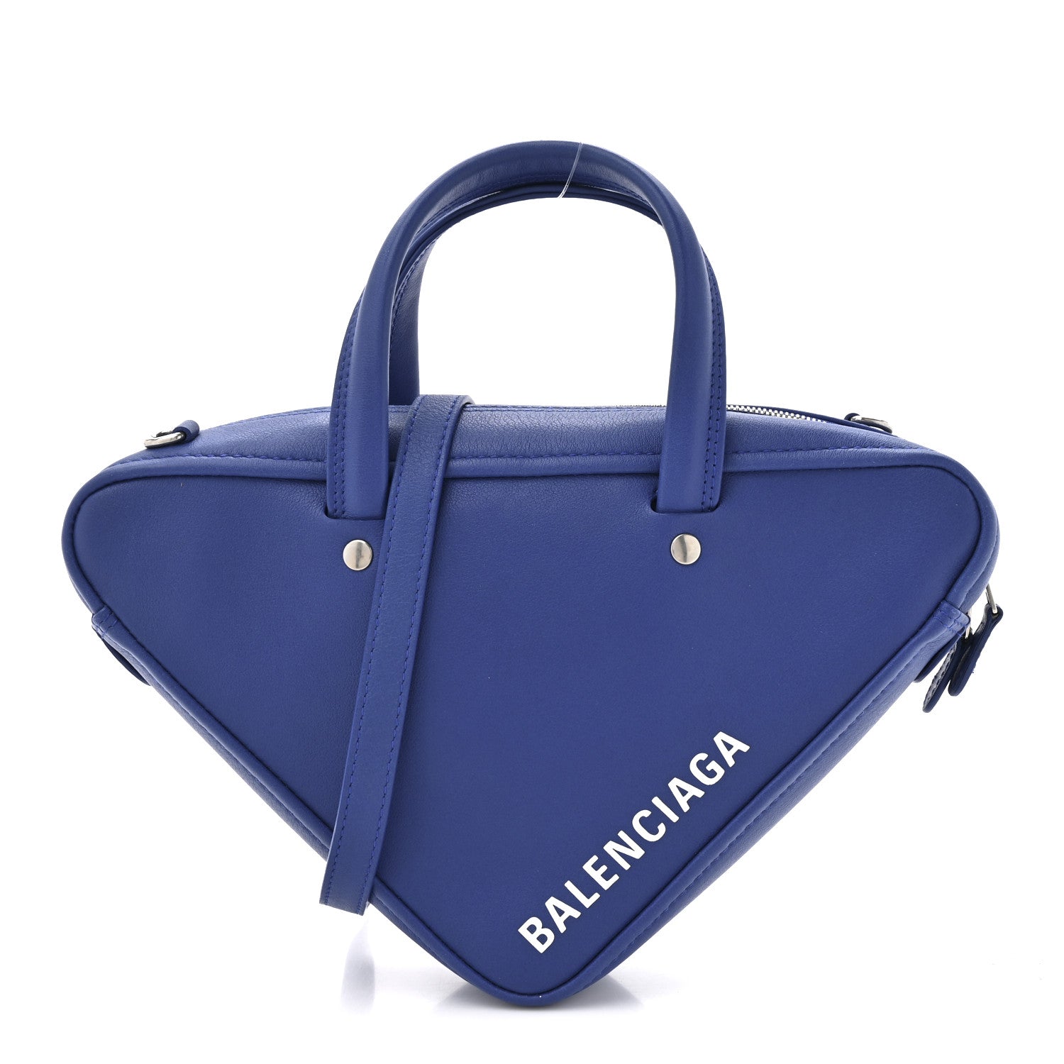 Balenciaga Shiny Day Calfskin Logo XS Triangle Duffle Bleu Roi White 1 of 11